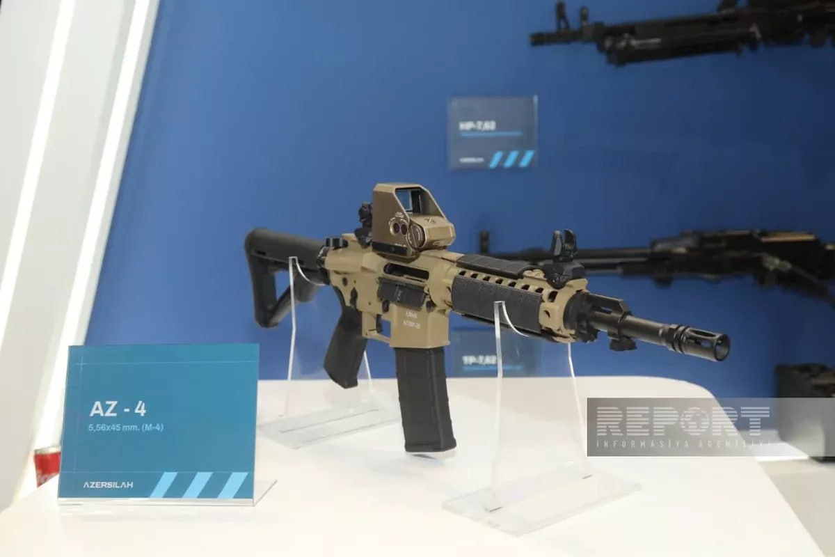 btnewsaz's tweet photo. 🇦🇿 Azerbaijan’s new AZ-4 assault rifle debuted at ADEX-2026.  

The 5.56×45 mm weapon meets NATO standards, weighs about 3 kg with an empty magazine, and offers an effective range of 450–500 meters depending on the variant.  

#Azerbaijan #ADEX #BreakingNews https://t.co/ocbU7csQ5J