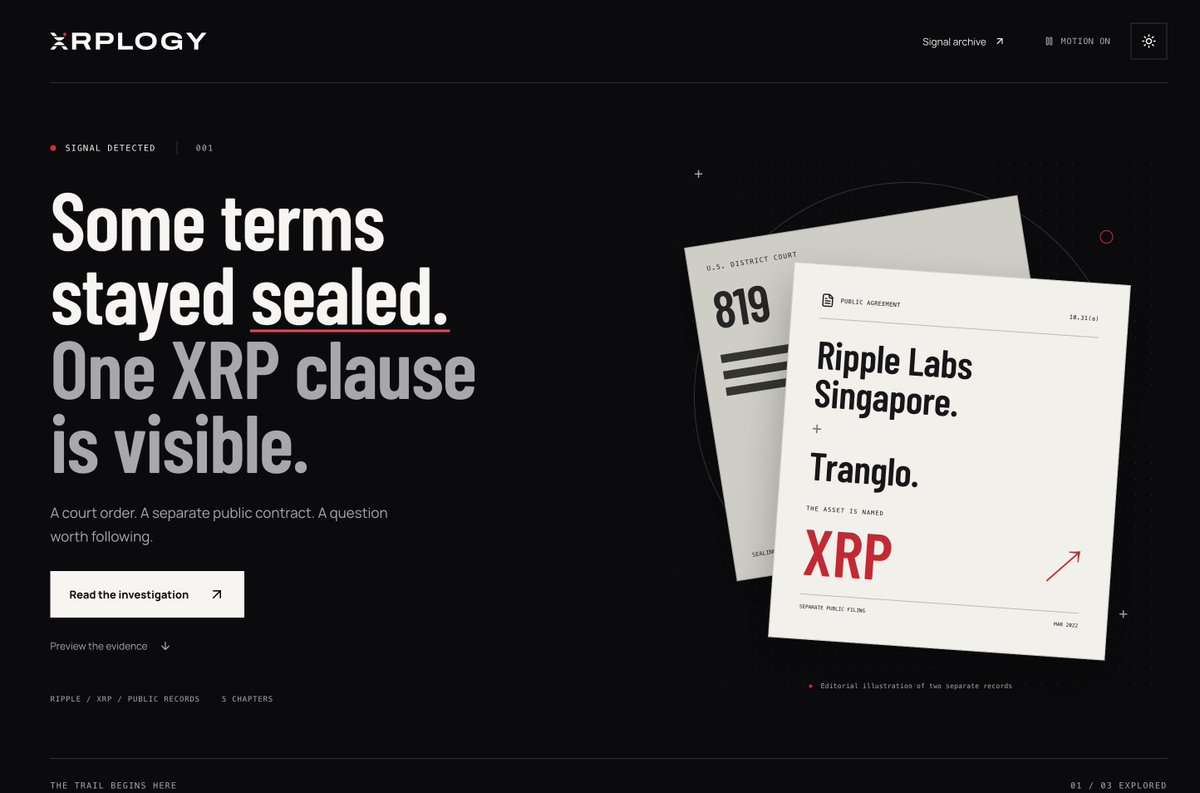 Xrplogy's tweet photo. 🔴 Signal detected.

A separate contract names $XRP. 
What does the public record actually reveal?

Follow the evidence. ↓ 
https://t.co/ehc21LaHLp https://t.co/hsXN36Qxyi
