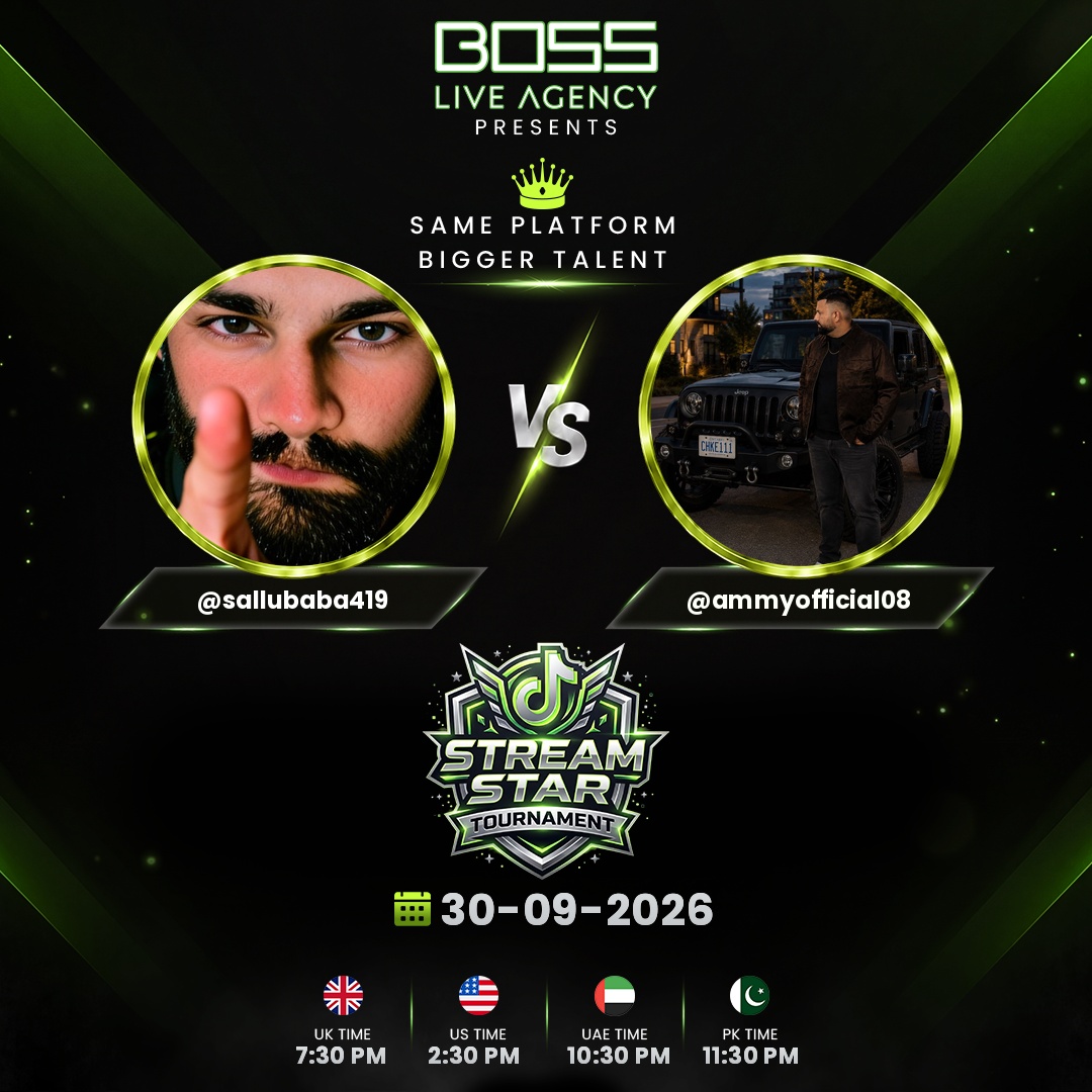 bossliveagency's tweet photo. ⚡ Round two of the night! STREAM STAR TOURNAMENT keeps rolling ⚡
Presented by BOSS Live Agency
Closing 4 battles 🔥
PK: 10:00 PM – 11:30 PM
UK: 6:00 PM – 7:30 PM
US: 1:00 PM – 2:30 PM
UAE: 9:00 PM – 10:30 PM
#StreamStarTournament #BossNaveed #LiveBattle https://t.co/PQ5ZgcyrXo