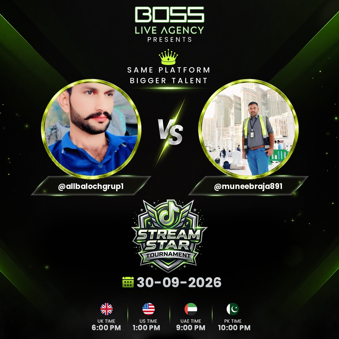 bossliveagency's tweet photo. ⚡ Round two of the night! STREAM STAR TOURNAMENT keeps rolling ⚡
Presented by BOSS Live Agency
Closing 4 battles 🔥
PK: 10:00 PM – 11:30 PM
UK: 6:00 PM – 7:30 PM
US: 1:00 PM – 2:30 PM
UAE: 9:00 PM – 10:30 PM
#StreamStarTournament #BossNaveed #LiveBattle https://t.co/PQ5ZgcyrXo