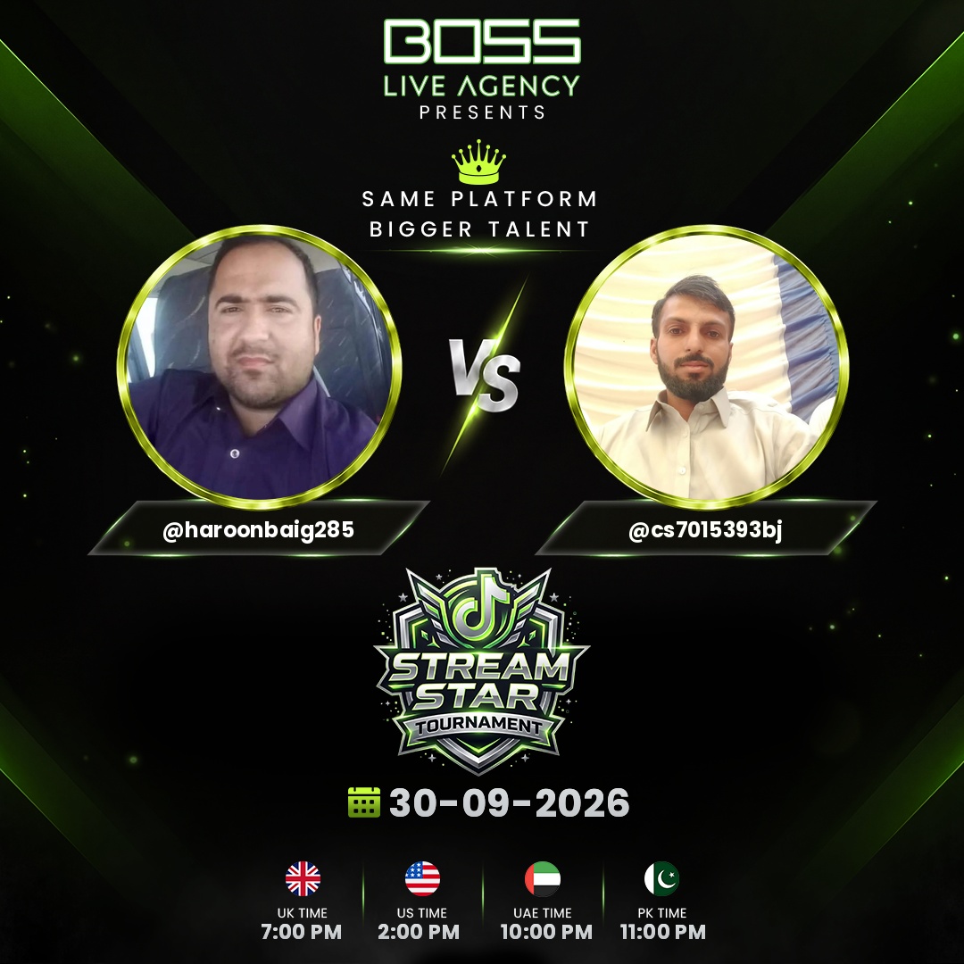 bossliveagency's tweet photo. ⚡ Round two of the night! STREAM STAR TOURNAMENT keeps rolling ⚡
Presented by BOSS Live Agency
Closing 4 battles 🔥
PK: 10:00 PM – 11:30 PM
UK: 6:00 PM – 7:30 PM
US: 1:00 PM – 2:30 PM
UAE: 9:00 PM – 10:30 PM
#StreamStarTournament #BossNaveed #LiveBattle https://t.co/PQ5ZgcyrXo