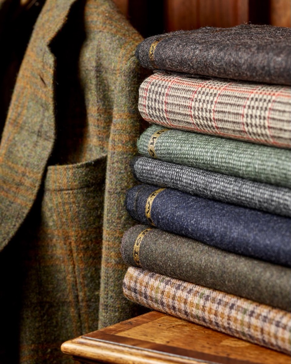dieworkwear's tweet photo. Harris Tweed is a protected name, regulated by the Harris Tweed Authority, which requires the cloth to be handwoven in the Outer Hebrides from pure virgin wool that has been dyed and spun there. It's the most well-known tweed and perhaps the one most people will encounter, as it's abundant in thrift shops. The material has a lovely heritage, but if I'm being honest, it's also my least favorite tweed because it's very itchy and scratchy, owing in part to the coarse wool used to make it. 

There are other tweeds are named after regions, such as Donegal (though no governing body regulates it, so it's more likely to be abused). Technically speaking, Donegal tweed should be woven in County Donegal, Ireland, although it's not uncommon to see people use the term to refer to any tweed with flecks of color, regardless of where it's produced. 

However, some tweeds are woven from different types and grades of wool. Lovat Mill mostly uses Shetland wool, which is much softer than Harris Tweed and has an appreciable loft (slide one). That sponginess can also affect tailoring, as it slightly changes the silhouette.

In slide two, we see Fox Brothers tweed, which is softer still. Some of these are so soft, you can almost mistake them for woolen flannel, for which the company is best known. 

In the third slide, we see Holland & Sherry's Sherry tweed, which is the softest tweed I've come across. These are made from lambswool and feel more like sweaters.

In the fourth and final slide, we see some "tweeds" woven by the Italian mill Vitale Barberis Canonico. These rely more heavily on worsted yarns than the woolens shown in the previous slides. To me, their modern coloring and worsted nature make them barely tweeds, although the fabrics are packaged and marketed under the name "Tweedly."

Point being: if you've ever felt tweed and didn't like the feel, consider that maybe you just felt one type, likely Harris. It's among the coarsest and scratchiest of the tweeds. But much like tomatoes, which come in different varieties that differ in shape and sweetness, so too does tweed.