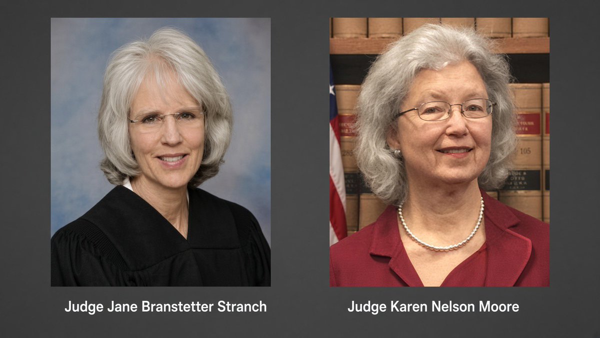 mymomcare's tweet photo. Here are the two judges who voted to stay Christa Pike’s execution this morning in Tennessee. Judge Stranch wrote the order and was an Obama appointee (nominated 2009, confirmed 2010). Judge Karen Nelson Moore concurred and is a Clinton appointee (1995). The lone dissenter was a male judge appointed by George Bush. Imagine that.