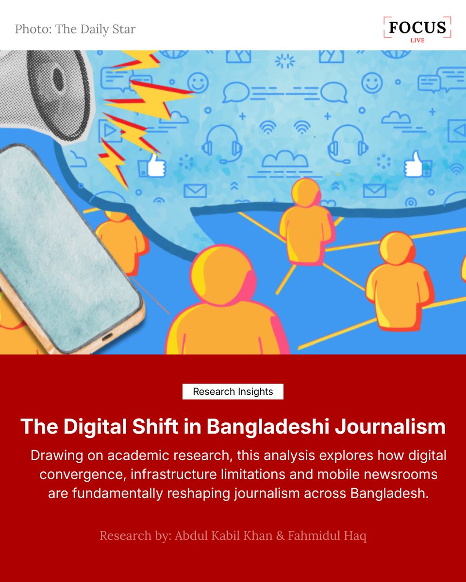FocusLive24's tweet photo. New research breakdown: How digital convergence, mobile reporting and tech constraints are redefining Bangladeshi journalism.

Read the full analysis: https://t.co/sbWZ86lXyQ

#Journalism #MediaResearch #Bangladesh #jmconlinemojo @MoJoJamil https://t.co/1EMCjha9fD