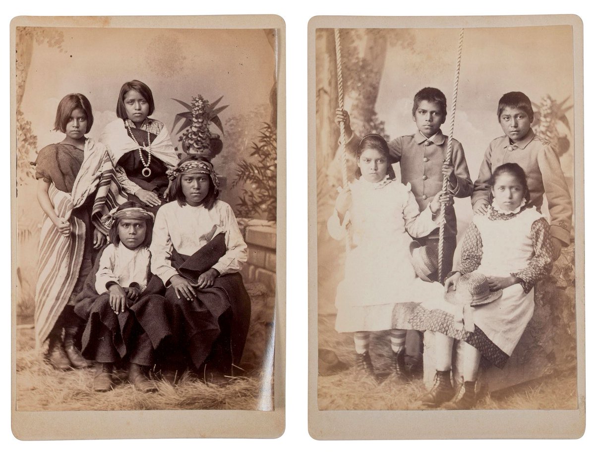 brettachapman's tweet photo. These Pueblo children named Teaieseulutiwa, Tsaweeatsalunkia, Tsaiautitsa and Janiuhtitsa were ripped from their home by the US government to brainwash them at a boarding school to hate their Indigenous culture and forced them to go by “Frank,” “Taylor,” “Mary” and “Jennie.” Bad! https://t.co/1fO6nDH0xd