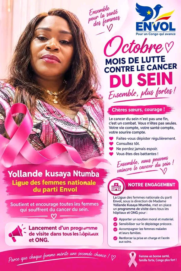 KONDETUTI1's tweet photo. 🇨🇩:LA LIGUE DES FEMMES NATIONALE du PARTI @Envol_Rd_Congo de @DSESANGA lancer une campagne de mobilisation et de soutien aux femmes qui souffrent du cancer du sein de se faire dépister et consulter dans les hôpitaux le plus proche. Octobre Rose, ENSEMBLE POUR LA SANTÉ DES FEMMES https://t.co/QaXHaXtA0q