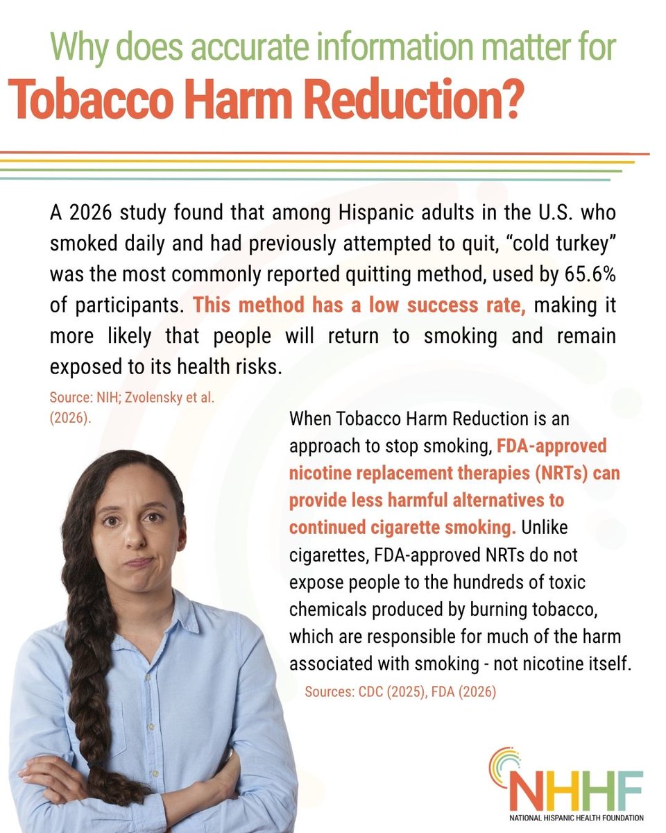 The_NHHF's tweet photo. Latino and Hispanic communities deserve access to accurate, evidence-based information and cessation options. To learn more about Tobacco Harm Reduction and other topics, visit our website: https://t.co/Ws2CDoJXcp
#TobaccoHarmReduction #NHHF #HealthEducation #SmokingCessation https://t.co/m0yBL6vxrL