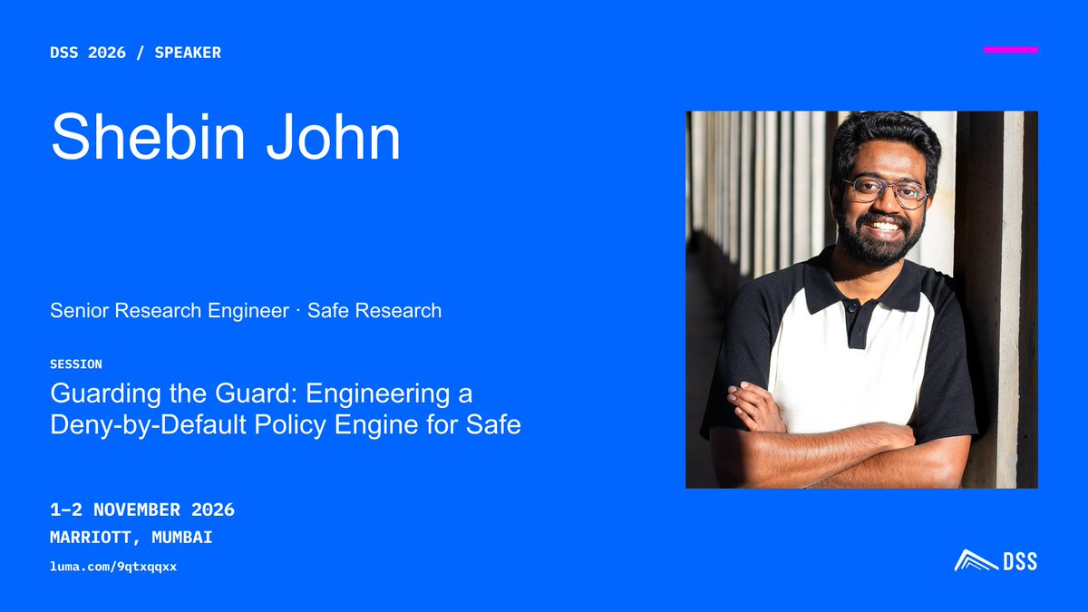 summit_defi's tweet photo. DSS 2026 speaker: Shebin John

“Guarding the Guard: Engineering a Deny-by-Default Policy Engine for Safe”

Take a look and add the talk to My agenda:
https://t.co/f5gAYRsrpX

Tickets: https://t.co/RTbPxGH7zF https://t.co/nurNLaFfCA