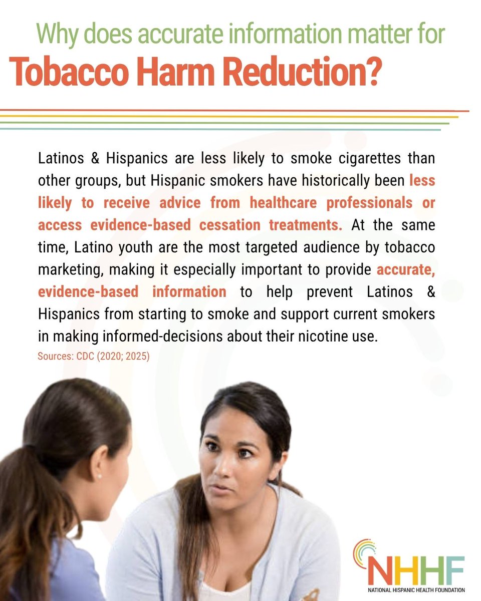 The_NHHF's tweet photo. Latino and Hispanic communities deserve access to accurate, evidence-based information and cessation options. To learn more about Tobacco Harm Reduction and other topics, visit our website: https://t.co/Ws2CDoJXcp
#TobaccoHarmReduction #NHHF #HealthEducation #SmokingCessation https://t.co/m0yBL6vxrL