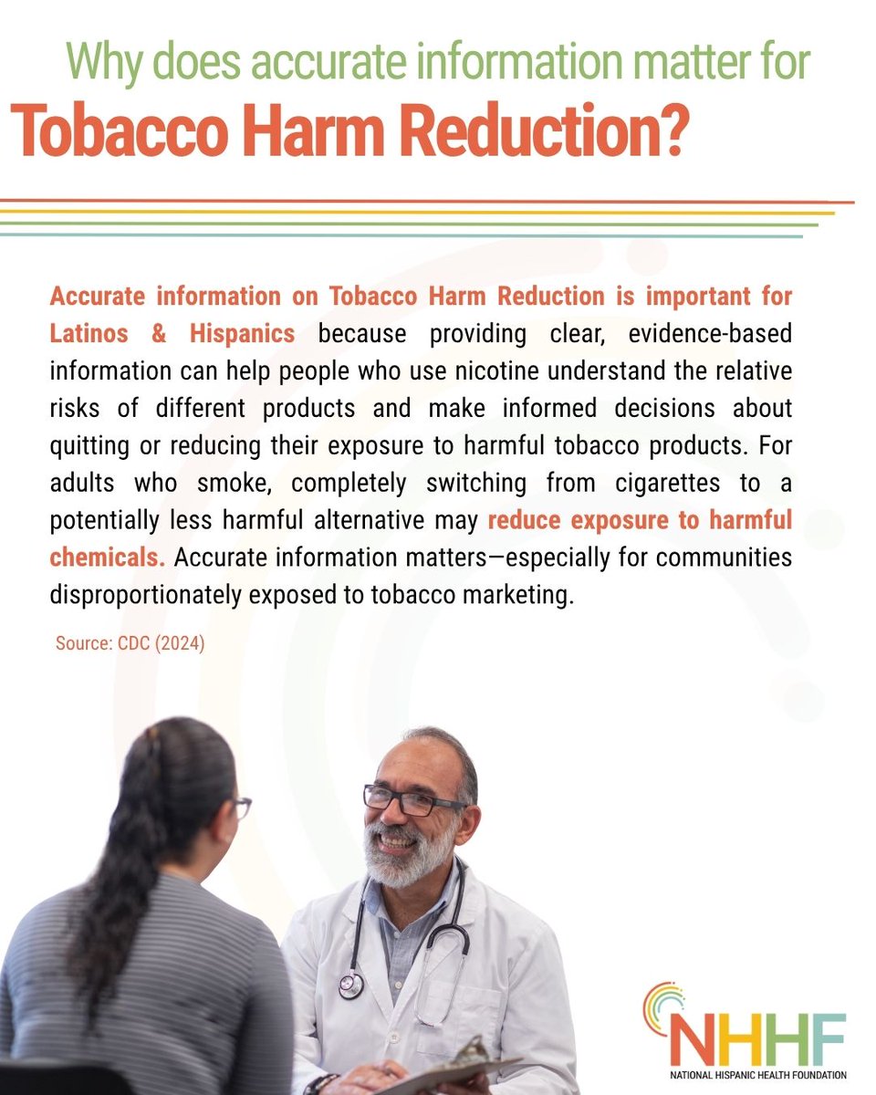 The_NHHF's tweet photo. Latino and Hispanic communities deserve access to accurate, evidence-based information and cessation options. To learn more about Tobacco Harm Reduction and other topics, visit our website: https://t.co/Ws2CDoJXcp
#TobaccoHarmReduction #NHHF #HealthEducation #SmokingCessation https://t.co/m0yBL6vxrL