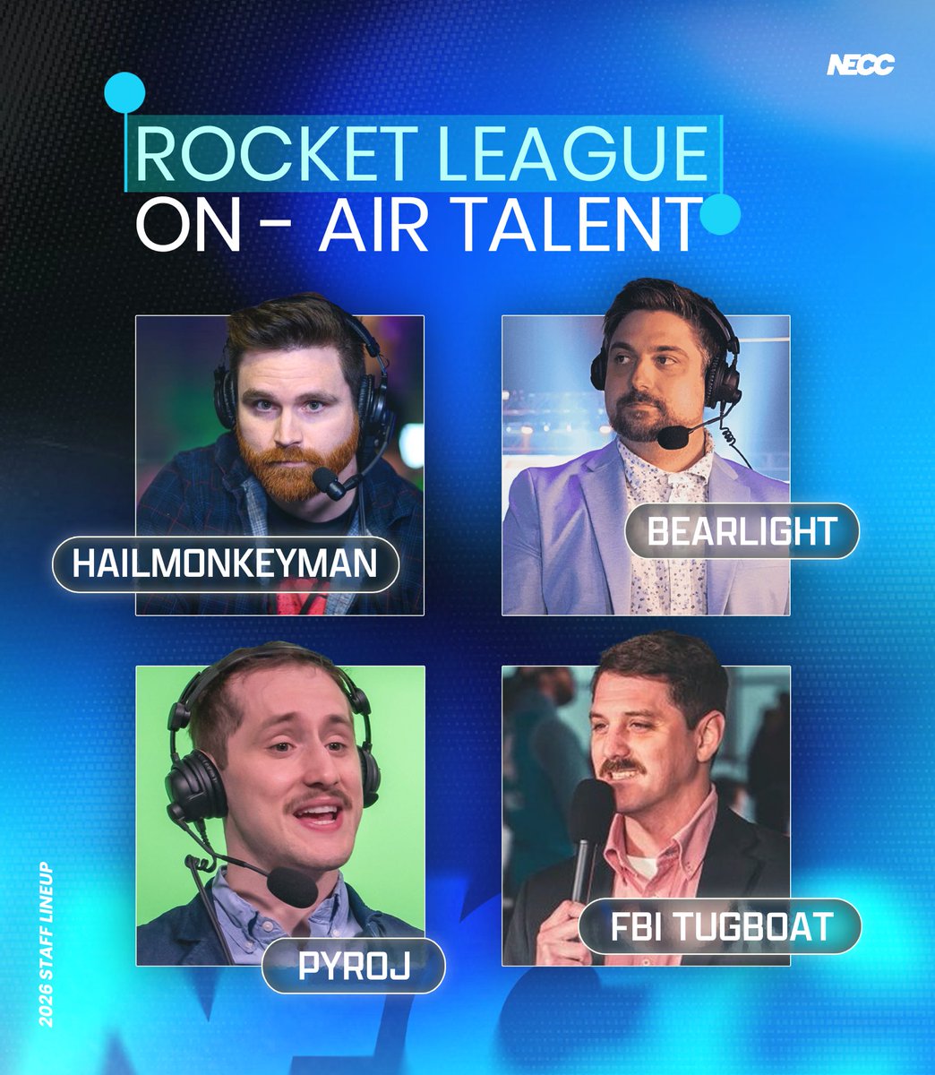 neccgames's tweet photo. 🎙️ Rocket League Casters 🎙️

Meet the amazing voices behind all the high speed action this season! https://t.co/VVFhsyuOYj