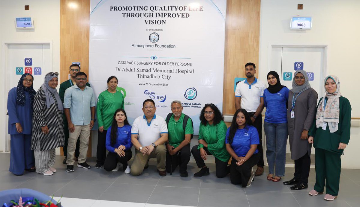 AgedCareMv's tweet photo. Promoting Quality of Life through Improved Vision:
With generous financial support from Atmosphere Foundation &amp; in collaboration with EyeCare,we provided much-needed cataract surgery to the people of Thinadhoo City,at Dr.Abdul Samad Memorial Hosptal.
@MoHmv @EyecareMaldives https://t.co/HI1MW8WPhV