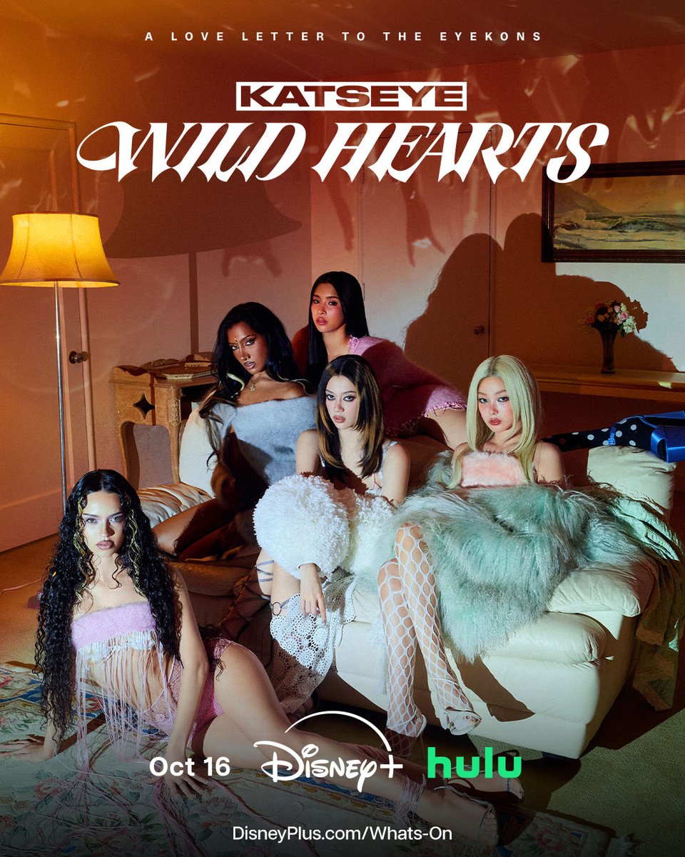 DisneyPlus's tweet photo. Witness the rise of a phenomenon. KATSEYE: WILD HEARTS premieres on Disney+ and Hulu on October 16. https://t.co/MDWz4UwMcD