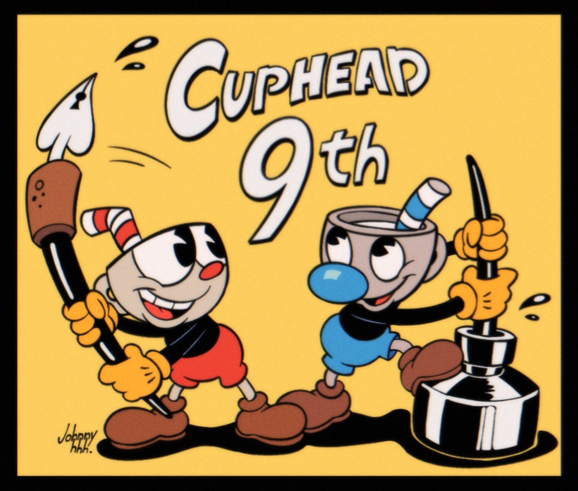 Johnnyhhh246's tweet photo. Made this piece in a hurry to celebrate the 9th anniversary of my favorite game 
#cuphead #Cuphead9thAnniversary
  Thank you @StudioMDHR for bringing us such an absolutely phenomenal game!🎉 https://t.co/eUk4JyDjl4