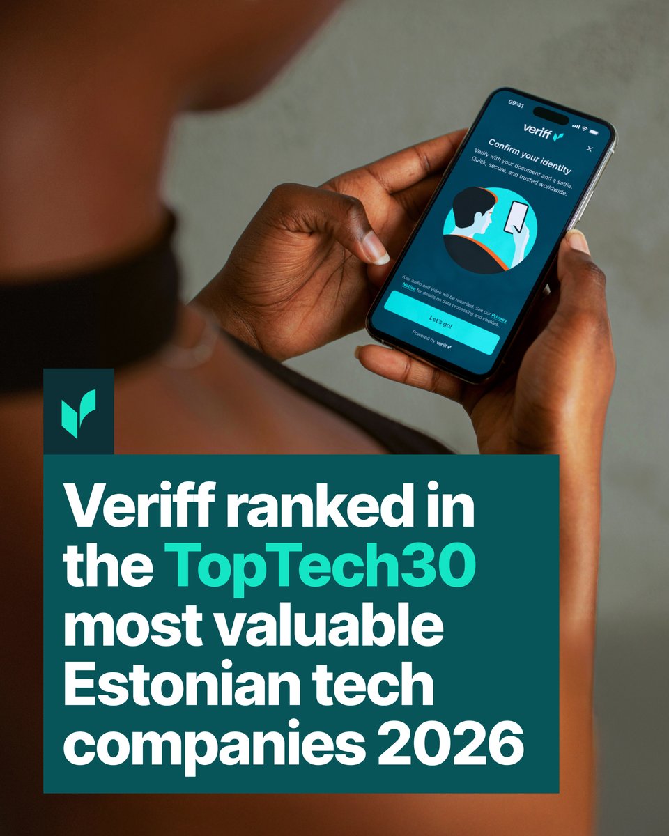 Veriff's tweet photo. 🇪🇪 Estonia has produced some of the most consequential technology companies in the world.

Today, Veriff was officially named one of them.

We've been ranked #3 on the 2026 TopTech list of the 30 most valuable Estonian tech companies.

Building the infrastructure for digital trust doesn't happen by accident. It takes a relentless team, incredible partners, and a zero-compromise approach to identity verification. 

We spent the last decade building a system that stops synthetic fraud while keeping the front door wide open for legitimate users. This ranking is a direct reflection of that execution. 

Thank you to the TopTech organizers for this recognition, and a massive congratulations to all the incredible companies driving Estonian tech forward alongside us on this year's list.

Here's to the team that built this, and the customers who trust us to protect their platforms every day! 🚀