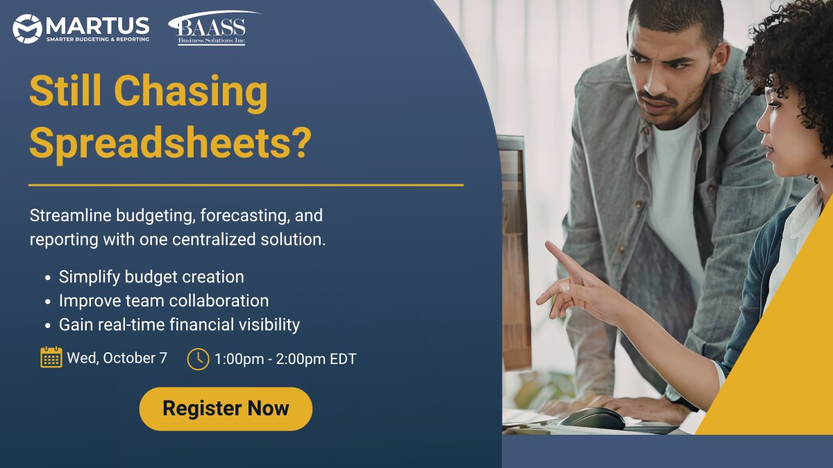 baassbiz's tweet photo. Join our upcoming webinar to see how #Martus #Budgeting for #Sage300 can help finance teams simplify budgeting, forecasting, and reporting with one centralized, #cloudbased solution.
Register today:
https://t.co/eZSFORTOk2
#FinancialPlanning #BAASSBusinessSolutions https://t.co/PGNQQDiZ8l