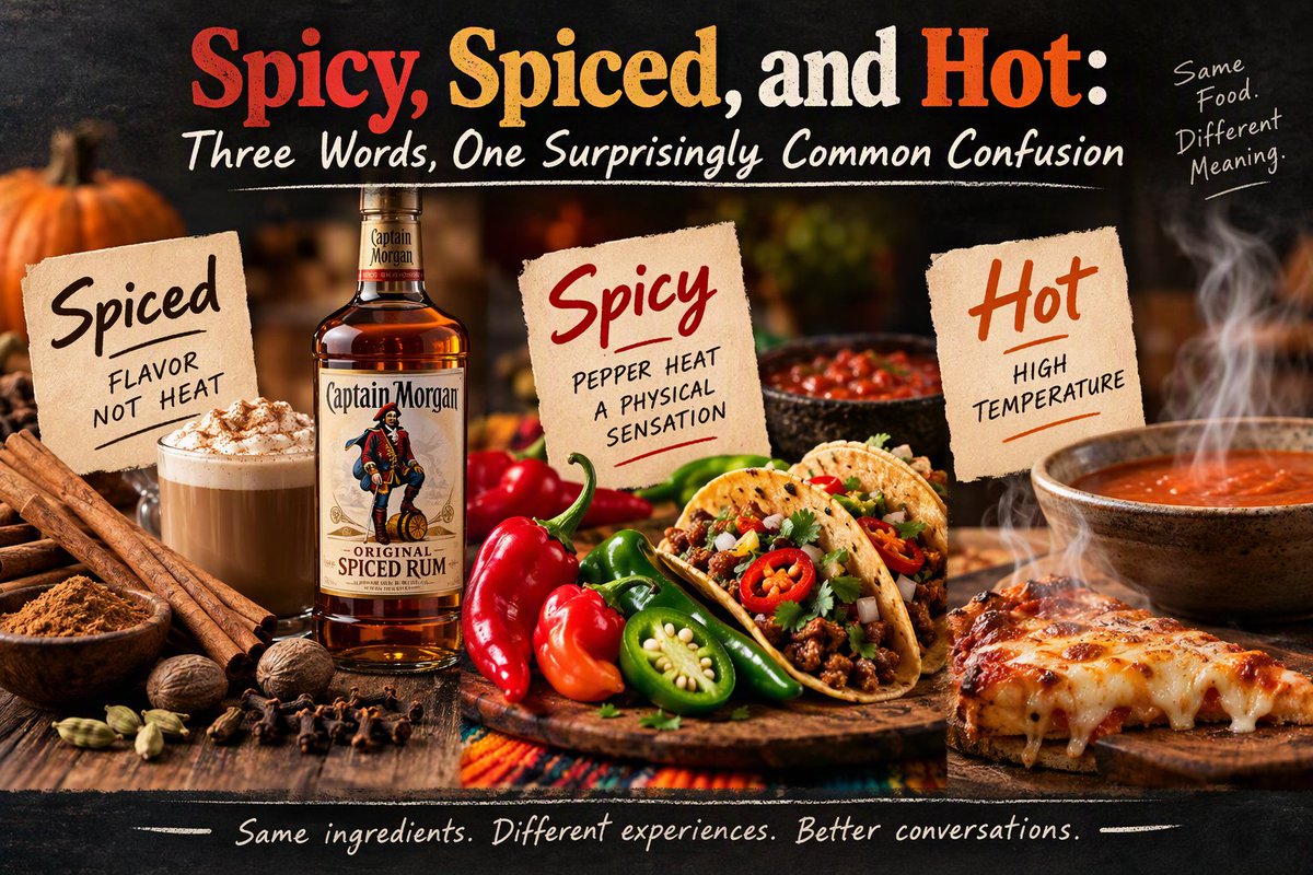 llawg's tweet photo. BLOG: Food &amp; Restaurants: Spicy, Spiced, and Hot: Three Words, One Surprisingly Common Confusion
https://t.co/AI1Nd43b0x https://t.co/lNppQawy9H