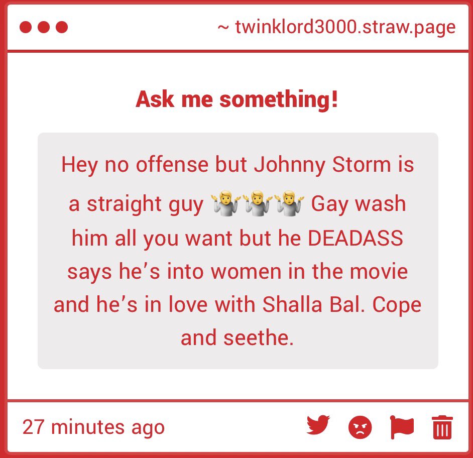 twinklord3000's tweet photo. omg wow my first hate gimmick i’m honored 

anyways johnny storm is a fictional character who gives a fuck if i draw him kissing me 😭😭😭 and i WILL gay wash him all i want cuz that is a bisexual man idgaf https://t.co/xXC8asRYxt