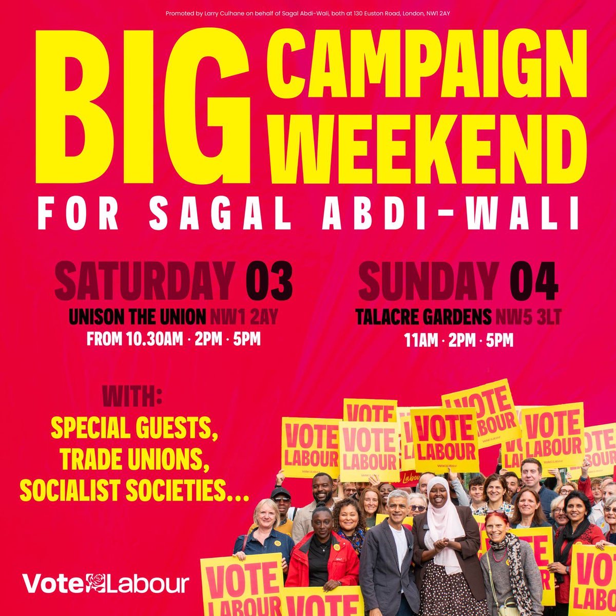 SocialistSocs's tweet photo. Join Socialist Societies and @labourunionsuk out campaigning in Holborn &amp; St. Pancras for @Sagal_AW on Saturday!

🗓️ Saturday 3 October
⏰ Gathering at 10:30
📍 UNISON Euston

See you there! https://t.co/WFJzFw7MMq