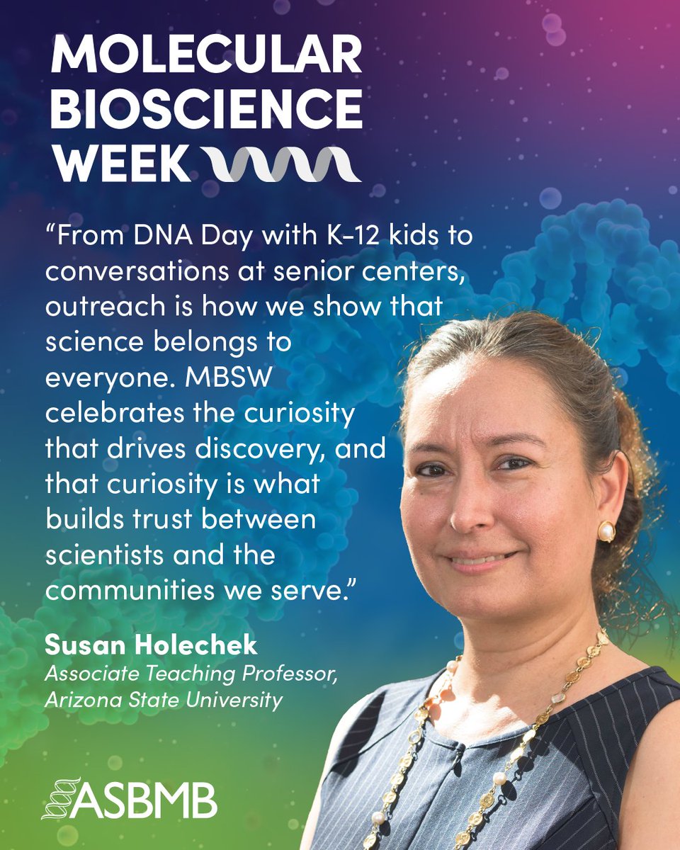 ASBMB's tweet photo. For Susan Holechek, outreach is an opportunity to share the curiosity that drives discovery and build trust between scientists and the communities they serve. 

What will you celebrate this Molecular Bioscience Week?
https://t.co/lXnB82fEjD

#MolecularBioscienceWeek https://t.co/oBuCivTKE3