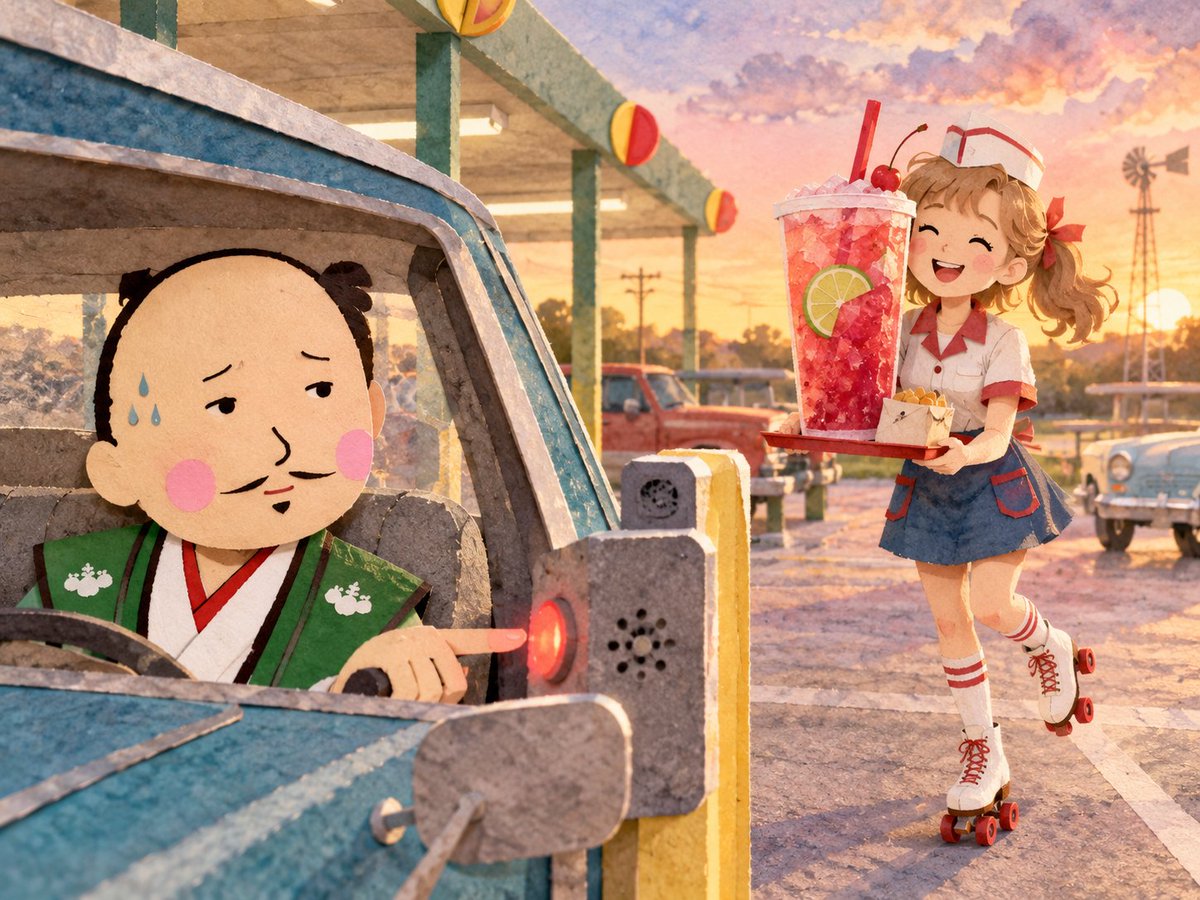 japan_nobunaga's tweet photo. Every movie I have ever seen taught me one rule.

Never press the red button.

I was lost somewhere outside Tulsa. Phone at 4%. My GPS kept saying "Recalculating" in the voice of a father who has stopped asking about your career.

I pulled into a Sonic to cry. Quietly. Like a gentleman.

Beside my window, a red button glowed.

I thought: so this is how it ends.

I pressed it.

"HIII! Welcome to Sonic! Whatcha havin', hun?"

I had nothing prepared. So I told the truth.

"I think I'm lost."

A pause.

"...Like, lost lost?"

"Yes," I said. And because it was a speaker and not a face, I said the rest. "I moved here in March. I don't really know anybody. I have a job interview in forty minutes and I have no idea where I am."

Silence.

"Hang tight, babe."

Ninety seconds later, a teenage girl came across the parking lot on roller skates. One hand balancing a tray. Sunset behind her. Gliding like an angel who had requested a transfer to fast food and gotten it.

She stopped at my window with a little spin, casual as breathing.

On the tray sat a Cherry Limeade the size of a fire extinguisher.

"On the house. Welcome to Oklahoma."

She took my phone, turned the map sideways, and pointed with her straw.

"Back on 44. Left out of here. Ten minutes, tops."

She handed it back. Then she looked me dead in the eye.

"And hey. You got this."

Nobody had said that to me since I left home.

I made it with four minutes to spare. The cup never fit in my cupholder. It rode between my knees the whole way, like a loyal golden retriever.

Later I learned that size is called a Route 44.

In every movie, a man presses the red button and the world ends.

In Oklahoma, a girl on roller skates comes and saves it.