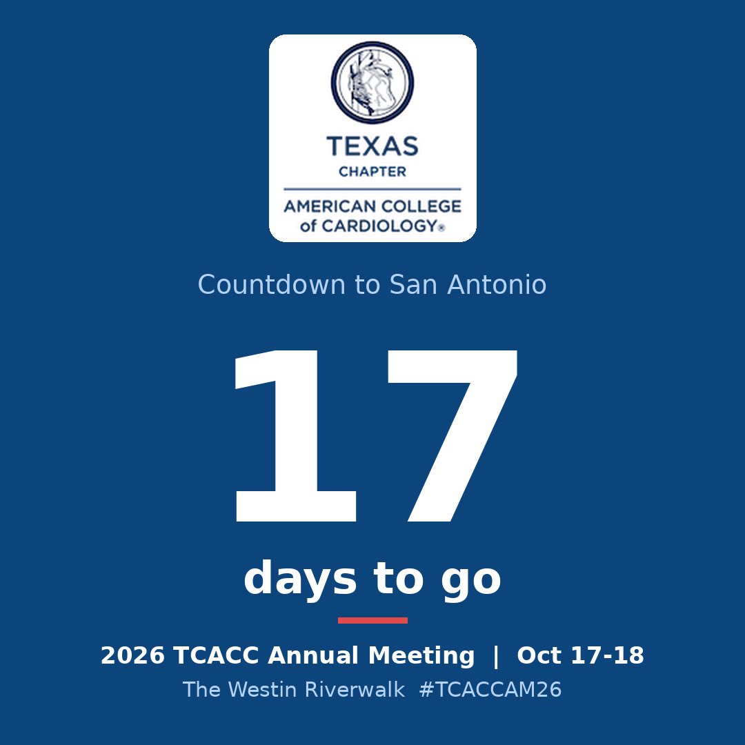 DrDevikaA's tweet photo. 17 days until #TCACCAM26 in San Antonio! I'm excited to be a Social Media Ambassador for the Texas Chapter ACC Annual Meeting on Oct 17-18 at the Westin Riverwalk.

@TXChapterACC #TCACCAM26

Register here if you haven’t ! 
https://t.co/nZzJS3nxjd https://t.co/H9IL6eiKvy
