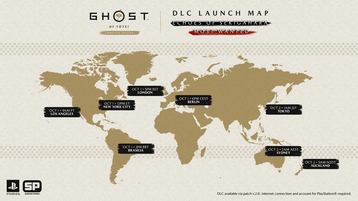 SuckerPunchProd's tweet photo. Just 24 hours to go until the launch of Ghost of Yōtei Complete Edition! 

Here's exactly when you'll be able to start playing Echoes of Sekigahara and Most Wanted in your time zone. 

And you still have time to pre-order for an early unlock of the Sakai Armor! https://t.co/9X8M6AK1q5 ⚔️