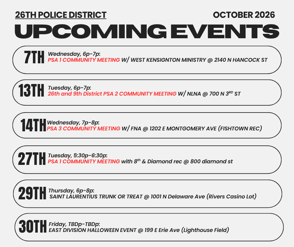 PPD26Dist's tweet photo. 26th District October 2026 upcoming events https://t.co/w2MgHKla31