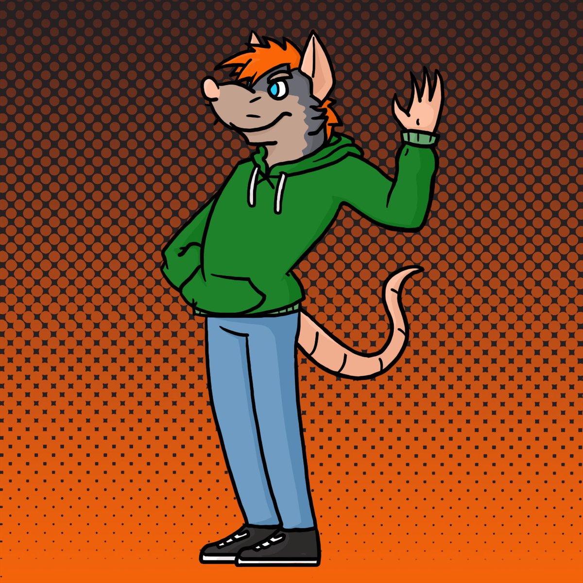 WatermelonBroth's tweet photo. Did a quickie for a friend who didn't have any art of their sona. Threw in a mini cuz why not, its fun. Good ol' hoodie rat

#furryart #furry #anthro https://t.co/TV1fHmmKqk