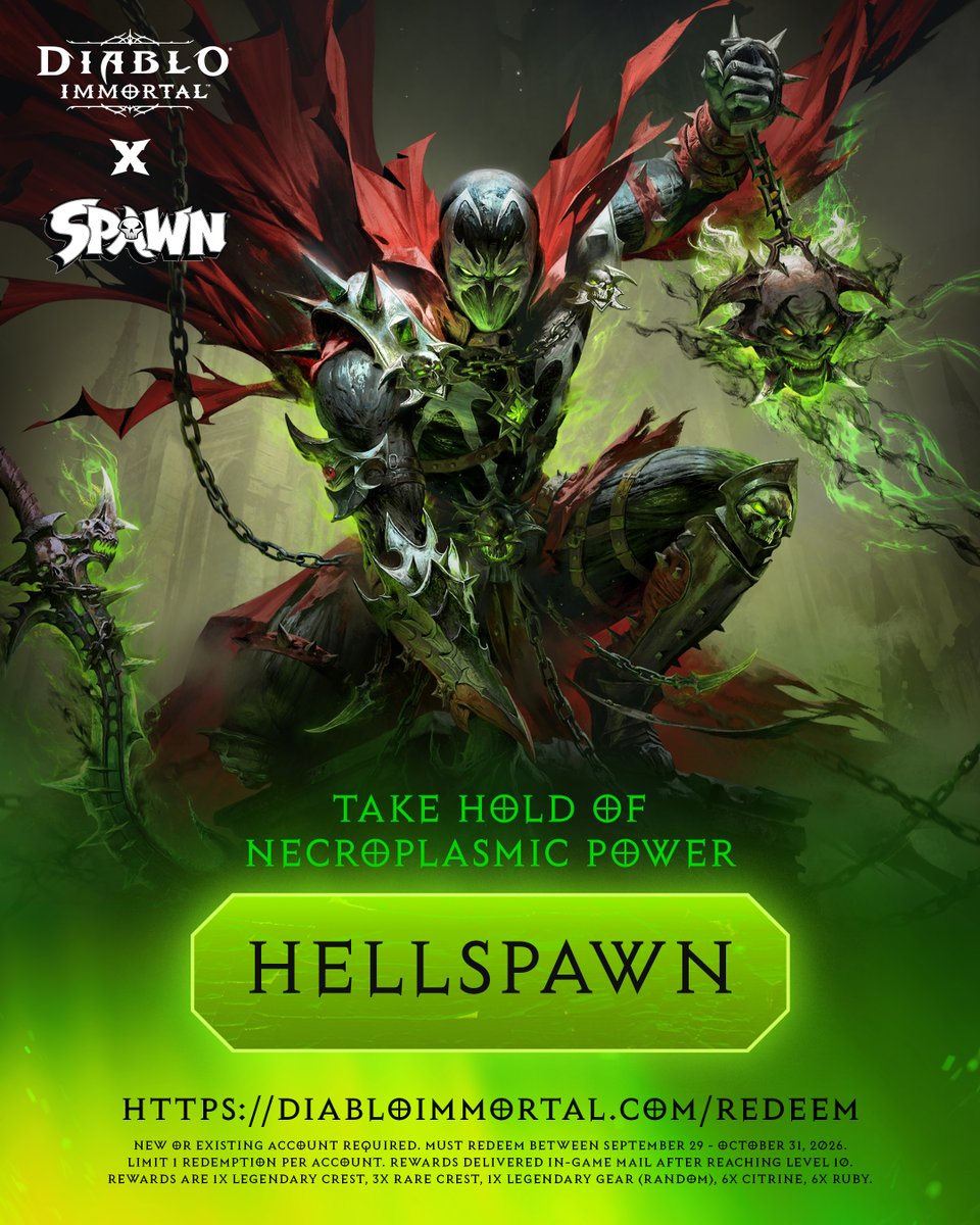 DiabloImmortal's tweet photo. Redeem code HELLSPAWN at https://t.co/eWYGt3KtWi to revel in the spoils of Hell. 🔥 https://t.co/doa03WKroT