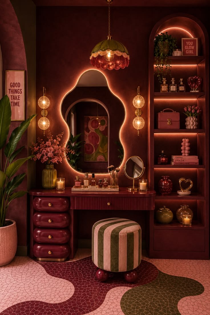 Arthetec's tweet photo. vanity setup giving vintage glam with prettiest warm lighting https://t.co/17LI9cnGsU