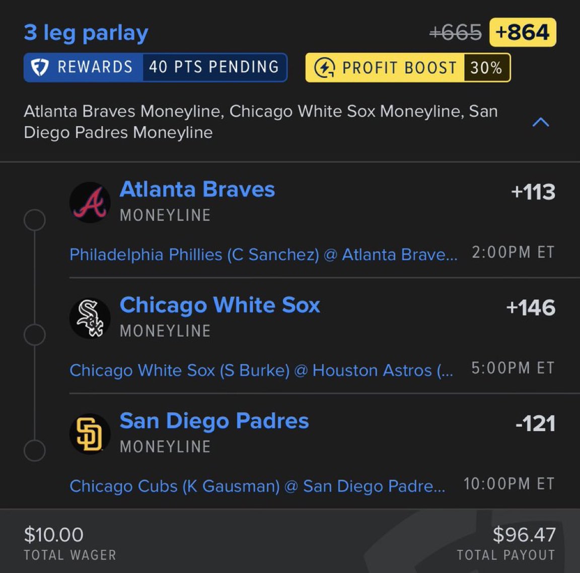 cashflowsports2's tweet photo. ⚾ Pat Pack – 3 Leg Edition | Sept. 30
🔹 Braves ML (+114)
🔹 White Sox ML (+146)
🔹 Padres ML (-121)
📈 30% Boost | +864 Odds
#GamblingX #BettingX #MLBPicks 
@Playbook https://t.co/gP1mL6eHvF
