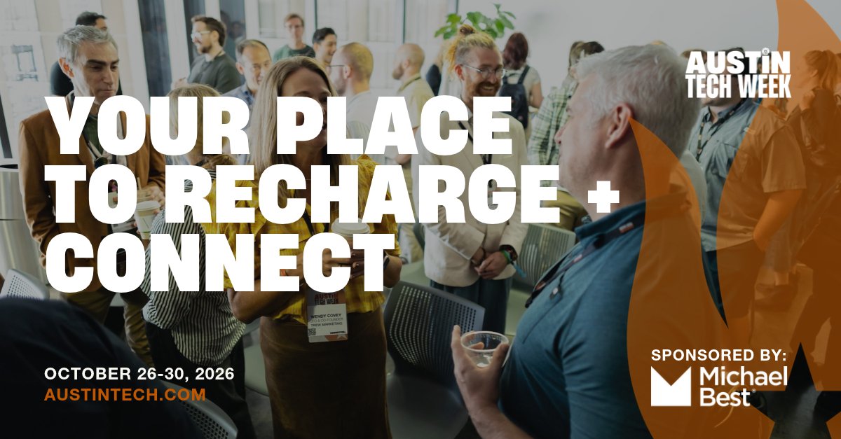 AustinTech's tweet photo. Connector+ has its perks. 👀

Recharge, catch a startup demo, or make your next connection in the Connector+ Lounge.
On Oct. 27, Michael Best &amp; Friedrich is helping make it the place to be.

🎟️ Exclusive to Connector+ badge holders. https://t.co/kkW5sy9OhX https://t.co/qQNSwOso14