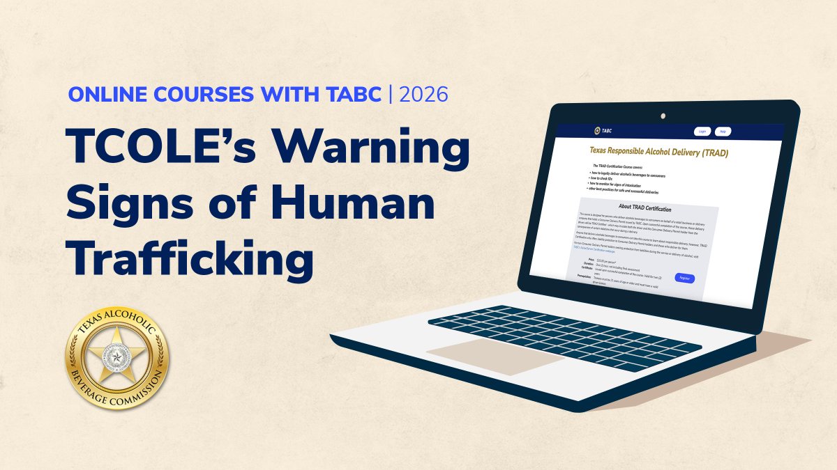 TexasABC's tweet photo. TABC's online TCOLE course trains Texas peace officers to spot the warning signs of human trafficking. Learn more about our efforts to combat human trafficking: https://t.co/TT1NpUl5kM

Peace officers can sign up for TCOLE training here: https://t.co/9fuaDdvwF9 https://t.co/JIARRfD13Q