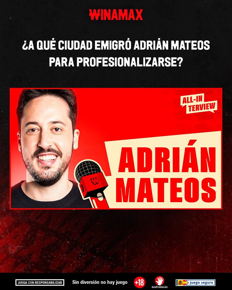 Winamax_Espana's tweet photo. 🎁 ¡Sorteo! ¡Un ticket de 20 € puede ser tuyo!

📽️ La All Interview con Adrián Mateos ya está disponible en nuestro canal: https://t.co/ZHjDdEMNgT

⁉️ ¿A qué ciudad emigró Adrian para profesionalizarse?

🔁 Síguenos + RT + Responde + Nick Winamax. https://t.co/Tg0kKunvwa
