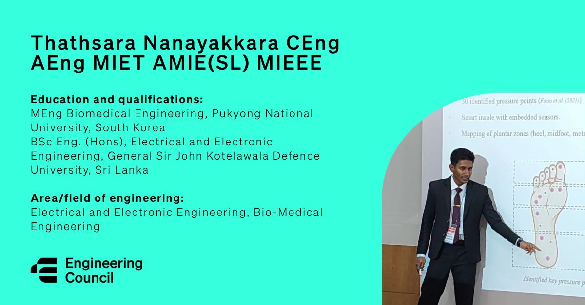 EngCouncil's tweet photo. Thathsara Nanayakkara CEng AEng MIET AMIE(SL) MIEEE: "I chose professional registration because it represents competence, responsibility, and international engineering standards." Read more here: https://t.co/pYNuPFyYcW https://t.co/kEgdpm8npS