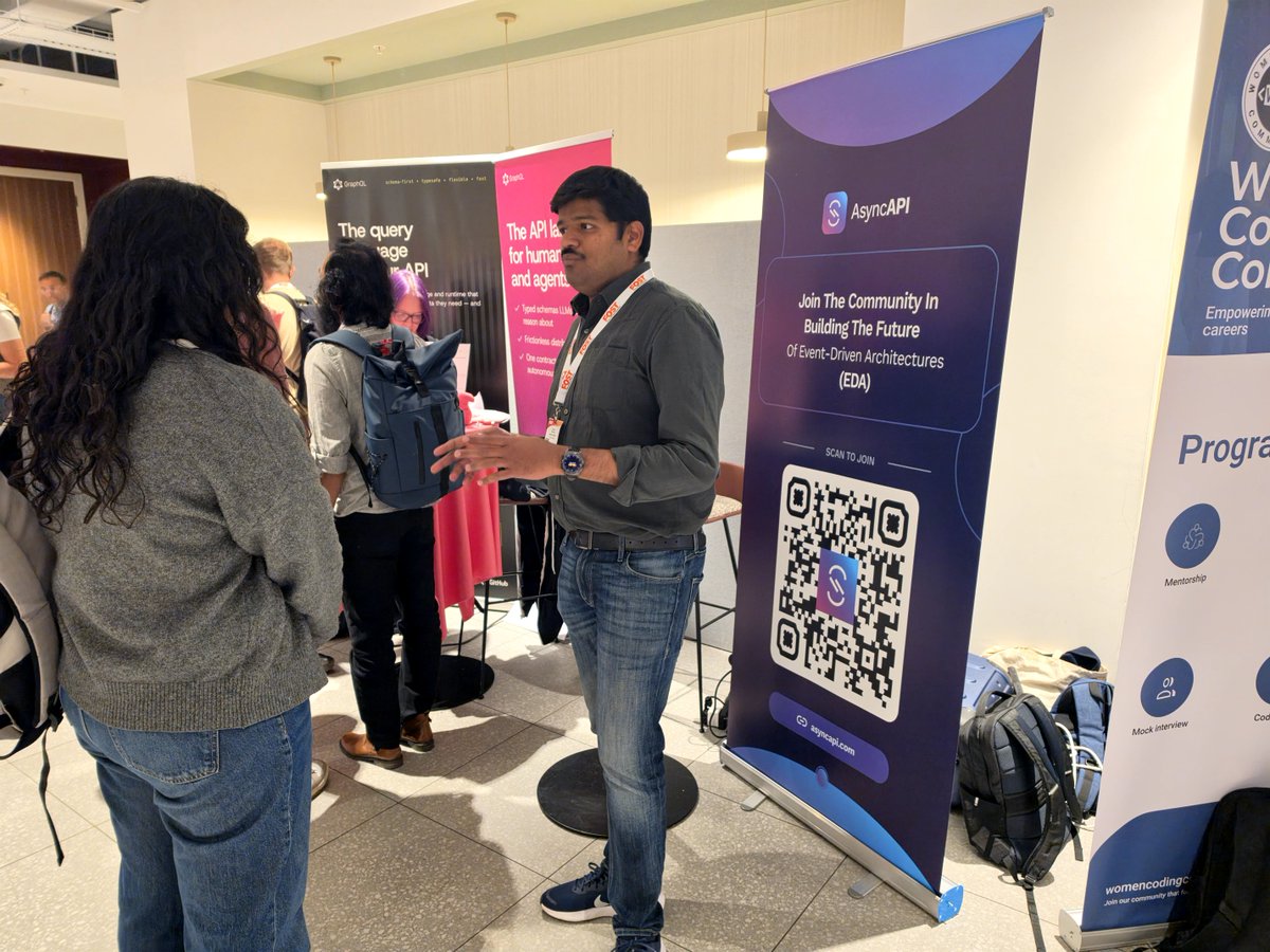 AsyncAPISpec's tweet photo. Live from London Day 1 🇬🇧💜

The booth is buzzing, and the community is in the building. Shoutout to Aravind at the API Standards Booth; he takes the stage tomorrow!

🎙️ AsyncAPI Track: tomorrow, 13:00 UTC

Come say hi! #AsyncAPI #APIdays #London https://t.co/GVt7jCLUMl