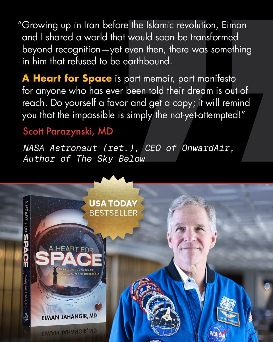 DrEJahangir's tweet photo. I’m deeply grateful to @AstroDocScott, Katya Echazarreta, @RichardGarriott, and @nguyen_amanda for their generous endorsements of my book.

Writing this book has given me the opportunity to reflect on the lessons, challenges, and experiences that have shaped my journey, and I’m so honored that these remarkable individuals chose to share their perspective on it.

Their words mean a great deal to me, and I hope the book continues to spark meaningful conversations about resilience, pursuing our dreams, and what it really takes to keep moving forward.