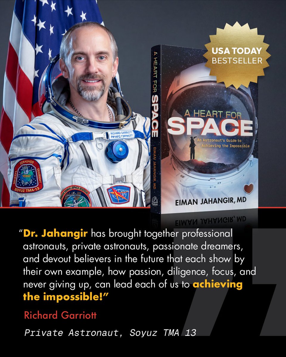 DrEJahangir's tweet photo. I’m deeply grateful to @AstroDocScott, Katya Echazarreta, @RichardGarriott, and @nguyen_amanda for their generous endorsements of my book.

Writing this book has given me the opportunity to reflect on the lessons, challenges, and experiences that have shaped my journey, and I’m so honored that these remarkable individuals chose to share their perspective on it.

Their words mean a great deal to me, and I hope the book continues to spark meaningful conversations about resilience, pursuing our dreams, and what it really takes to keep moving forward.