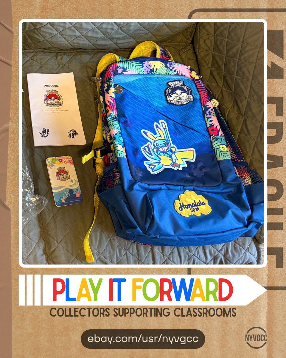 NYVGCC's tweet photo. Our eBay collection has all sorts of items! 

This swag bag from the 2024 #PokemonWorlds Championship in Honolulu features a plushie, a lanyard, &amp; more! 

100% of the profits goes towards funding our programs, and we're appreciative of any who can donate!
https://t.co/Gha1J3qM86 https://t.co/l626N95VKj