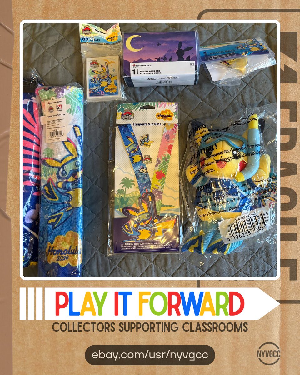 NYVGCC's tweet photo. Our eBay collection has all sorts of items! 

This swag bag from the 2024 #PokemonWorlds Championship in Honolulu features a plushie, a lanyard, &amp; more! 

100% of the profits goes towards funding our programs, and we're appreciative of any who can donate!
https://t.co/Gha1J3qM86 https://t.co/l626N95VKj