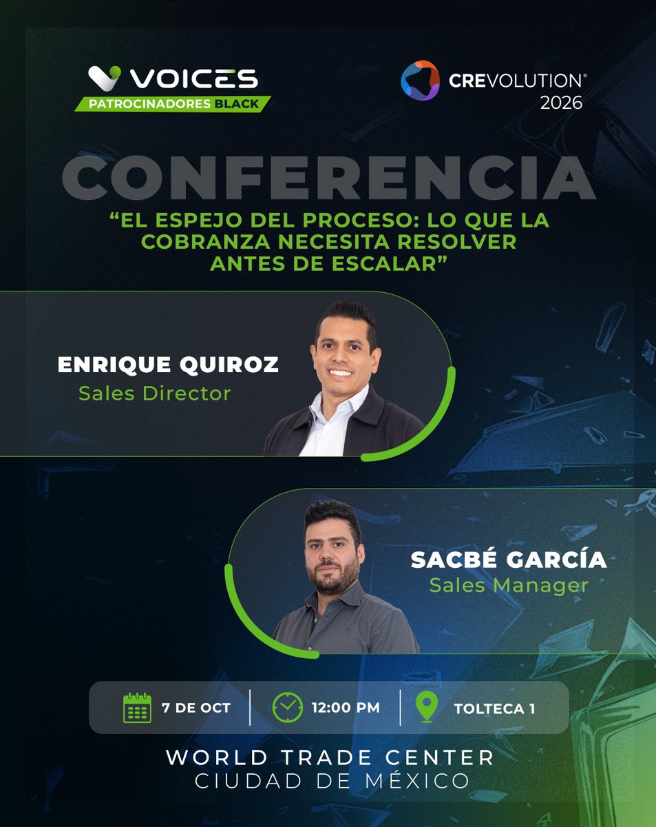 VoicesMex's tweet photo. Estaremos presentes en @crevolutionmx 2026, donde Enrique y Sacbé, compartirán experiencias y conversaran sobre cómo construir procesos de cobranza más eficientes.

¡No te la pierdas su conferencia!  📲

#Voices #Innovación #Crevolution10 https://t.co/tgOFYNLLmV