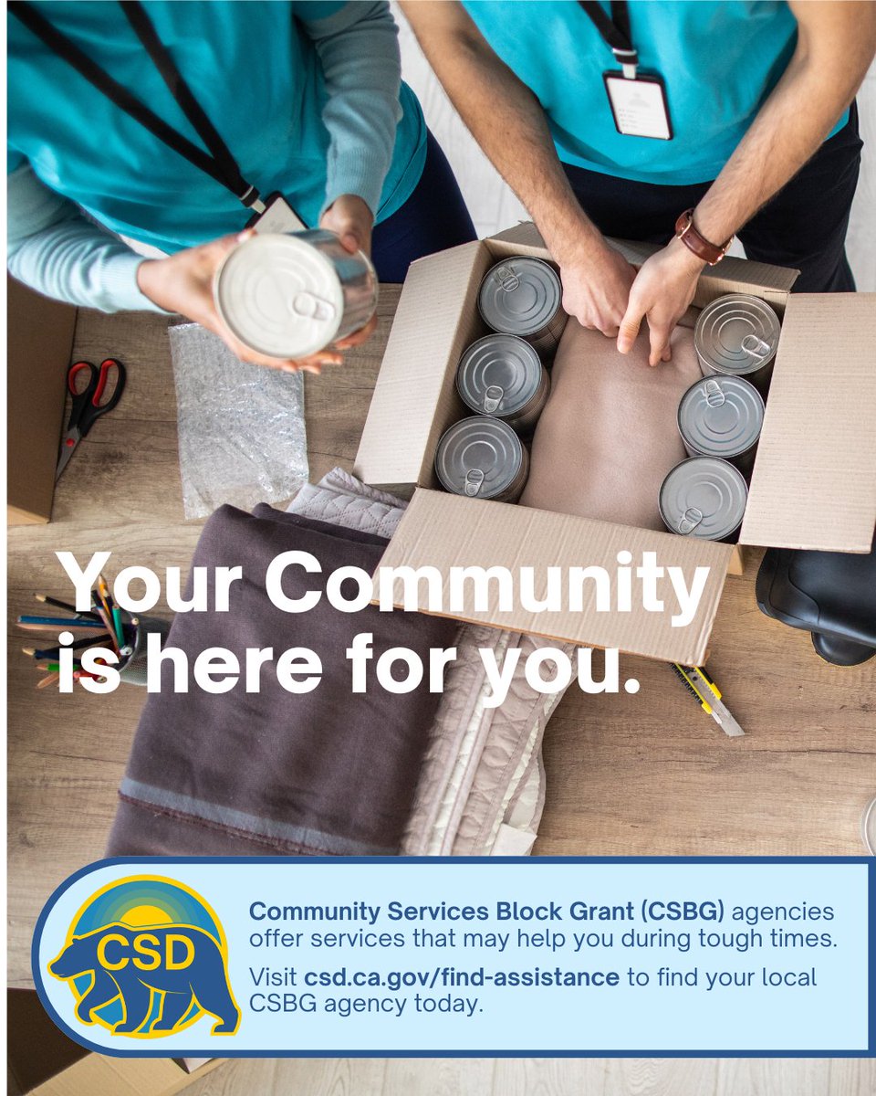 ca_csd's tweet photo. CSBG agencies are hard at work helping their local communities.
To learn more about services in your county & to connect with your local agency, visit https://t.co/Dl7XO7nUc2. #CSBG https://t.co/zgR8SkINW4