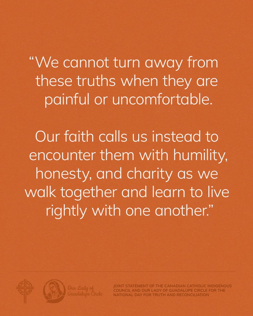 JesuitsofCanada's tweet photo. For the National Day for Truth and Reconciliation, the Canadian Catholic Indigenous Council and Our Lady of Guadalupe Circle remind us that our faith calls us to encounter truth “with humility, honesty, and charity.” https://t.co/5X7FjfxPkB