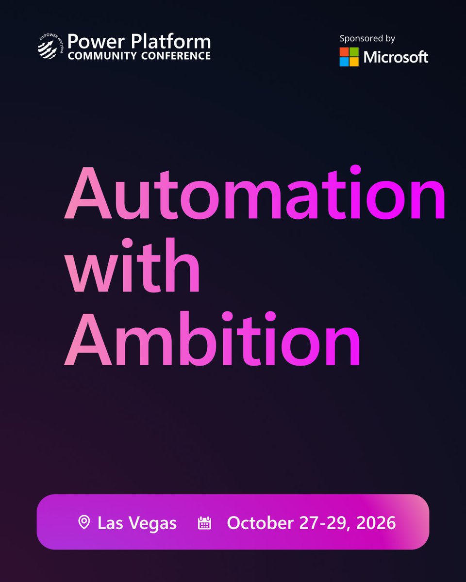 powerplatconf's tweet photo. Register: https://t.co/qATx0bmXzM
Flows that think for themselves. At #PPCC26, see how agentic automation takes the busywork and runs with it. Come see what happens when Power Automate gets genuinely clever. #PowerPlatform #AIAgents https://t.co/tZbXQ6f5zJ