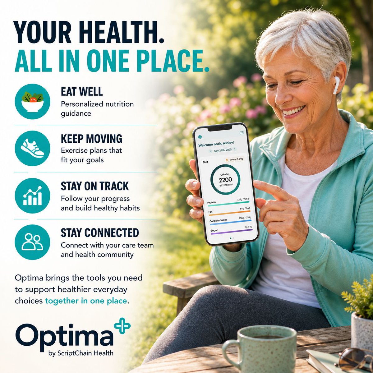 scriptchain1's tweet photo. Your health journey doesn’t have an age limit. 💚 

Small, consistent choices—from eating well and staying active to keeping track of your progress—can make a meaningful difference over time.

With Optima, the tools to support healthier everyday choices are all in one place. https://t.co/Fy8OixTDtz