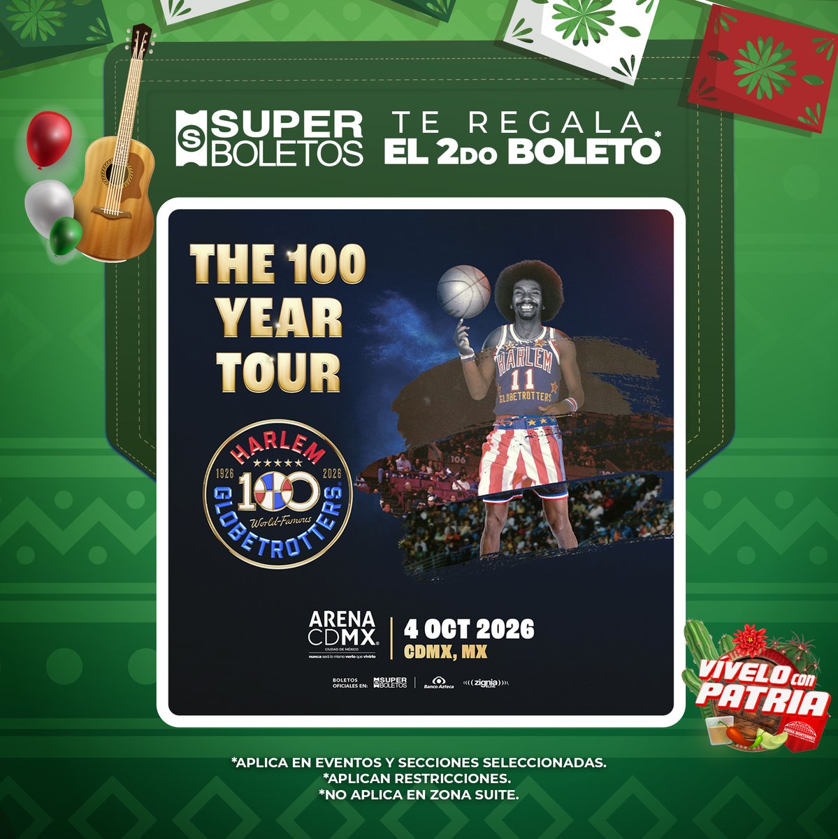 ArenaCdMexico's tweet photo. ¡Último miércoles del mes patrio! 🎉

Aprovecha hoy el 2x1 para HARLEM GLOBETROTTERS en la #ArenaCDMX

📍 Consulta zonas participantes.
➡ Activa tu cupón en 𝗣𝗿𝗼𝗺𝗼𝗰𝗶𝗼𝗻𝗲𝘀 𝘆 𝗗𝗲𝘀𝗰𝘂𝗲𝗻𝘁𝗼𝘀 de Superboletos: https://t.co/Az7ARnXeRc https://t.co/MXWfUP6Nmf