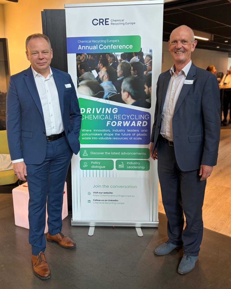 AduroCleanTech's tweet photo. Aduro is on the ground in Brussels today for the Chemical Recycling Europe Annual Conference 2026.

Chief Revenue Officer Eric Appelman took the stage in Session III – CRE Members: Progress & FIDs, presenting "Hydrochemolytic™ Technology, an attractive path to polyolefin recycling" and highlighting the advantages HCT offers for polyolefin recycling. He's joined in Brussels by @iamAbeDyck, Head of Corporate Development & Investor Relations, and Stefanie Steenhuis, Head of Brand and Marketing.

We also ran into some old friends along the way—Stefanie with Martina Walzer, Manager Technical Concepts at @Siemens.

Europe continues moving toward its 2030 circularity targets, with the EU's Packaging and Packaging Waste Regulation now in force and new recycled-content requirements for plastic packaging on the horizon. Days like today are where that shift gets built, and why our planned FOAK Plant at @Chemelot is part of the picture. We wrote about what the EU's guidance means for circularity here: https://t.co/RwNV19biZ7

#CleanTech #ChemicalRecycling #CircularEconomy #CRE2026