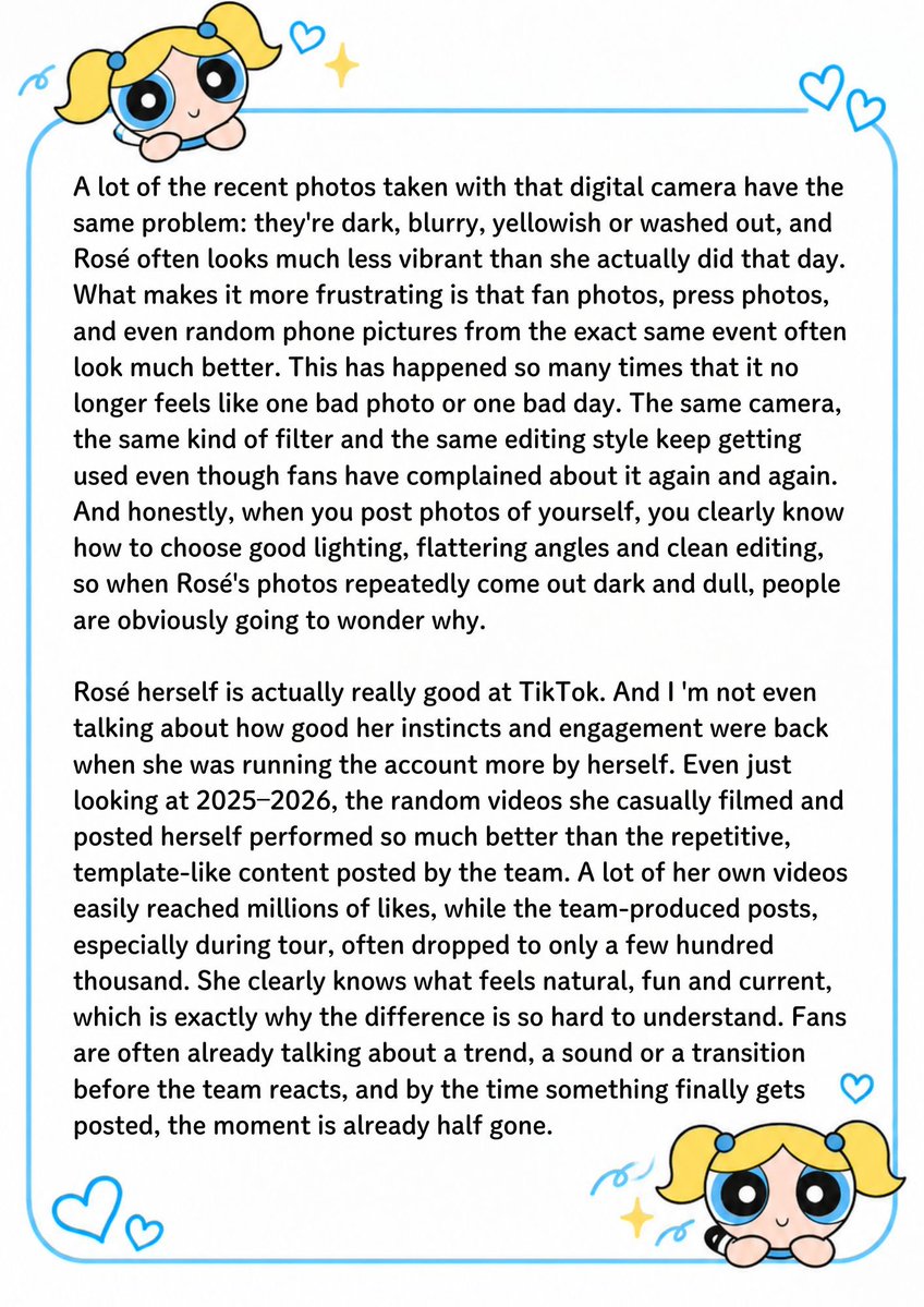 08_jis08's tweet photo. @numberoneHQ Hi Joan, please read all 6 pages. Honest feedback from Rosé fans,not hate 💗
@GeeeeRouz @tdwrd @THEBLACKLABEL @AtlanticRecords @WME Please read this too and pass it to the team in charge. https://t.co/4llKVBhydy