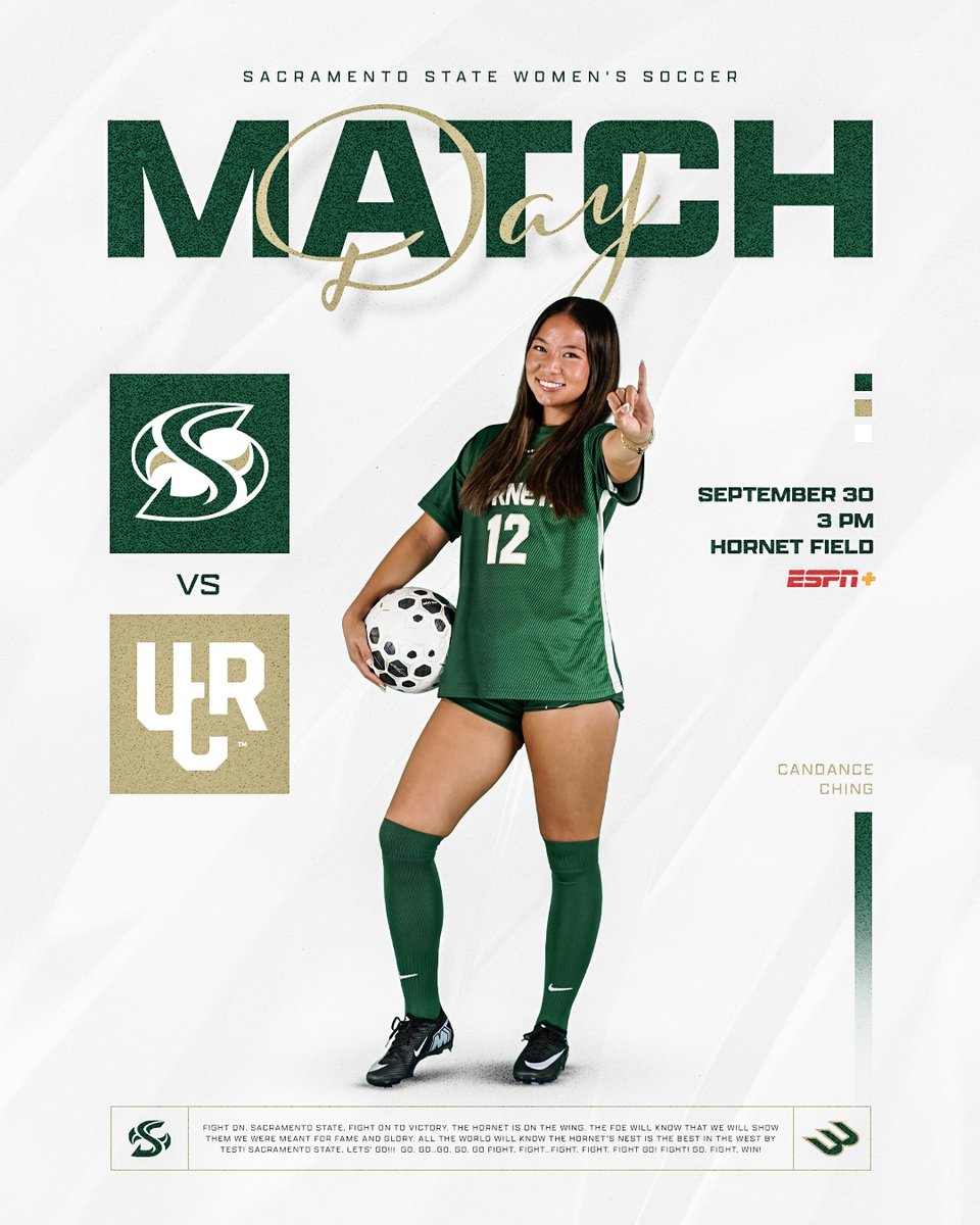 SacStateWSoccer's tweet photo. 𝙍𝙀𝘼𝘿𝙔 𝙁𝙊𝙍 𝙍𝙄𝙑𝙀𝙍𝙎𝙄𝘿𝙀
Sacramento State opens the second week of @BigWestSports competition with a home match against UC Riverside

📍Hornet Soccer Field
🕒 3 PM PT
🖥️ @ESPNPlus 
📊 https://t.co/1rIdRlTsmZ

#StingersUp x #StrikeThePick https://t.co/bY0fB6ft1m